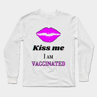 Kiss me, I am vaccinated in black and light purple Long Sleeve T-Shirt